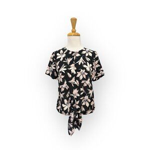 Madewell Silk Button Back Tie Tee Size Xs Extra Small Black Floral Top